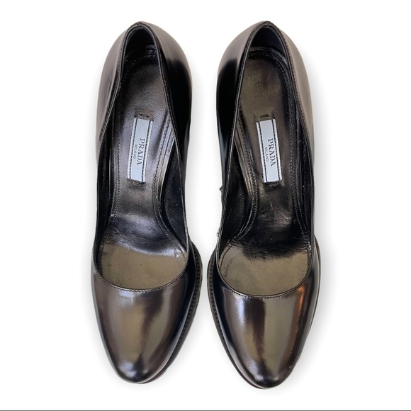 Prada Black Heels Platform Leather Chunky Heels - Picture 3 of 10